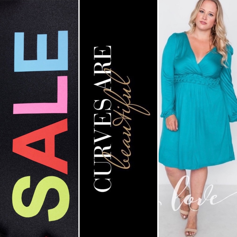 Turquoise V-Neck Dress - Picture 1 of 3